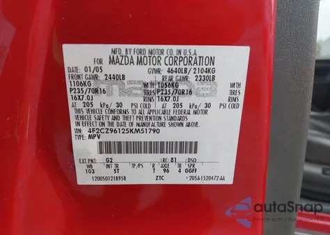 2005 Mazda Tribute S z USA, uszkodzony, nr VIN 4F2CZ96125KM51790